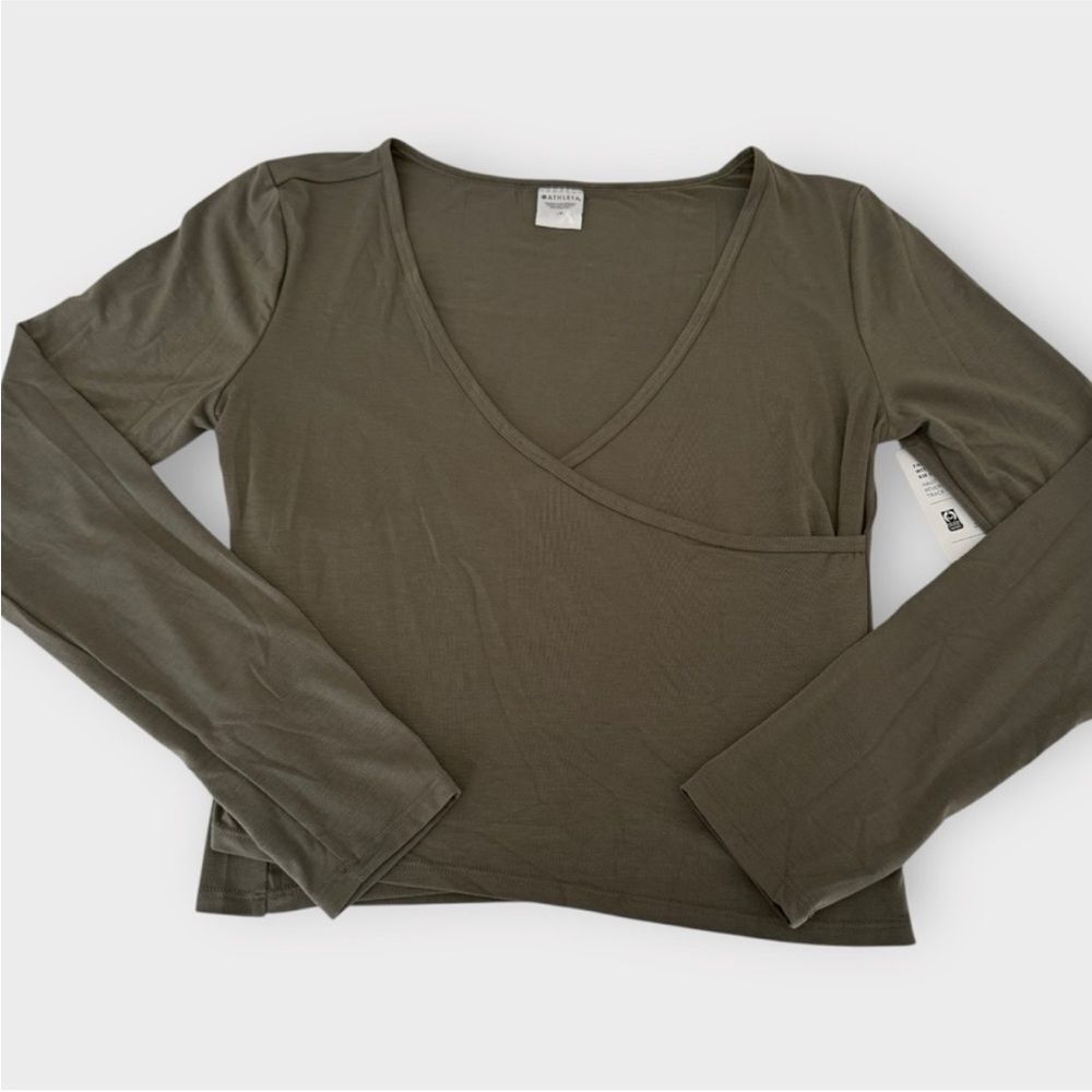 Athleta Fast Track With Ease Rib Reversible Wrap Top Dark Olive Medium NEW